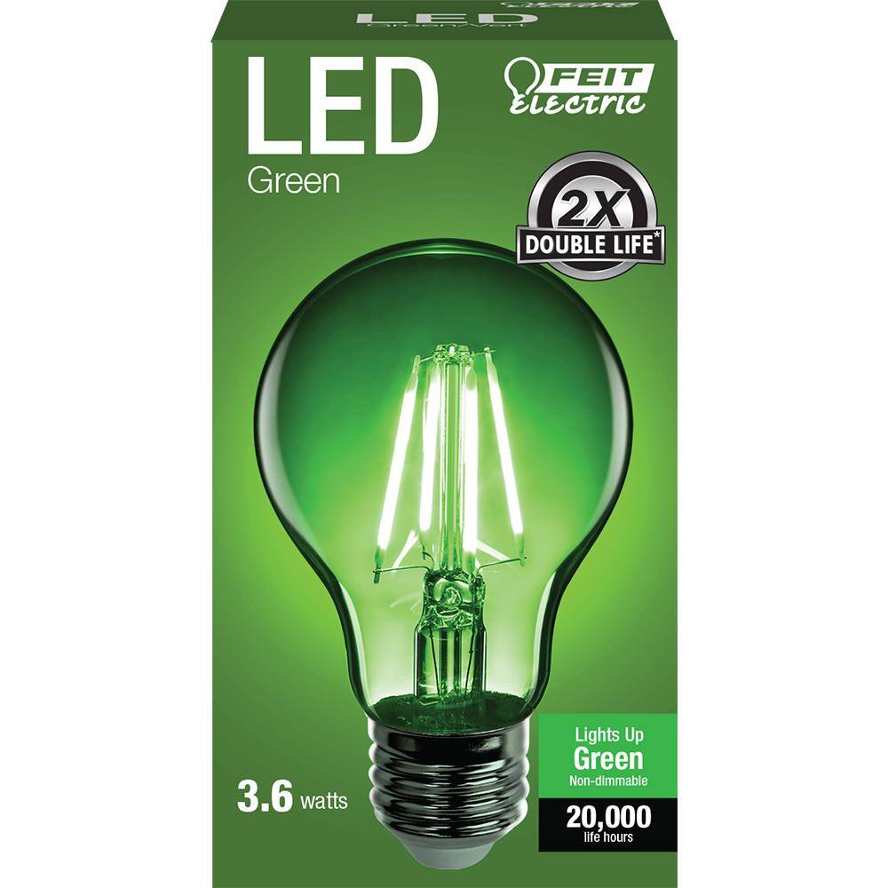 Feit Electric 25-Watt Equivalent A19 Medium E26 Base Dimmable Filament Green Colored LED Clear Glass Light Bulb (6-Pack) A19TGLED6