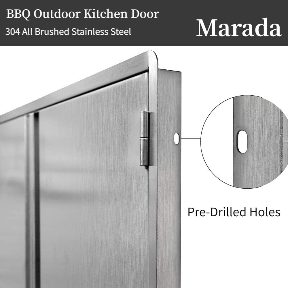 Marada 29.5" W x 22" H Double Door Kitchen Outdoor 304 All Brushed Stainless Steel Flush Mount Double Wall Door for BBQ Island & Gril