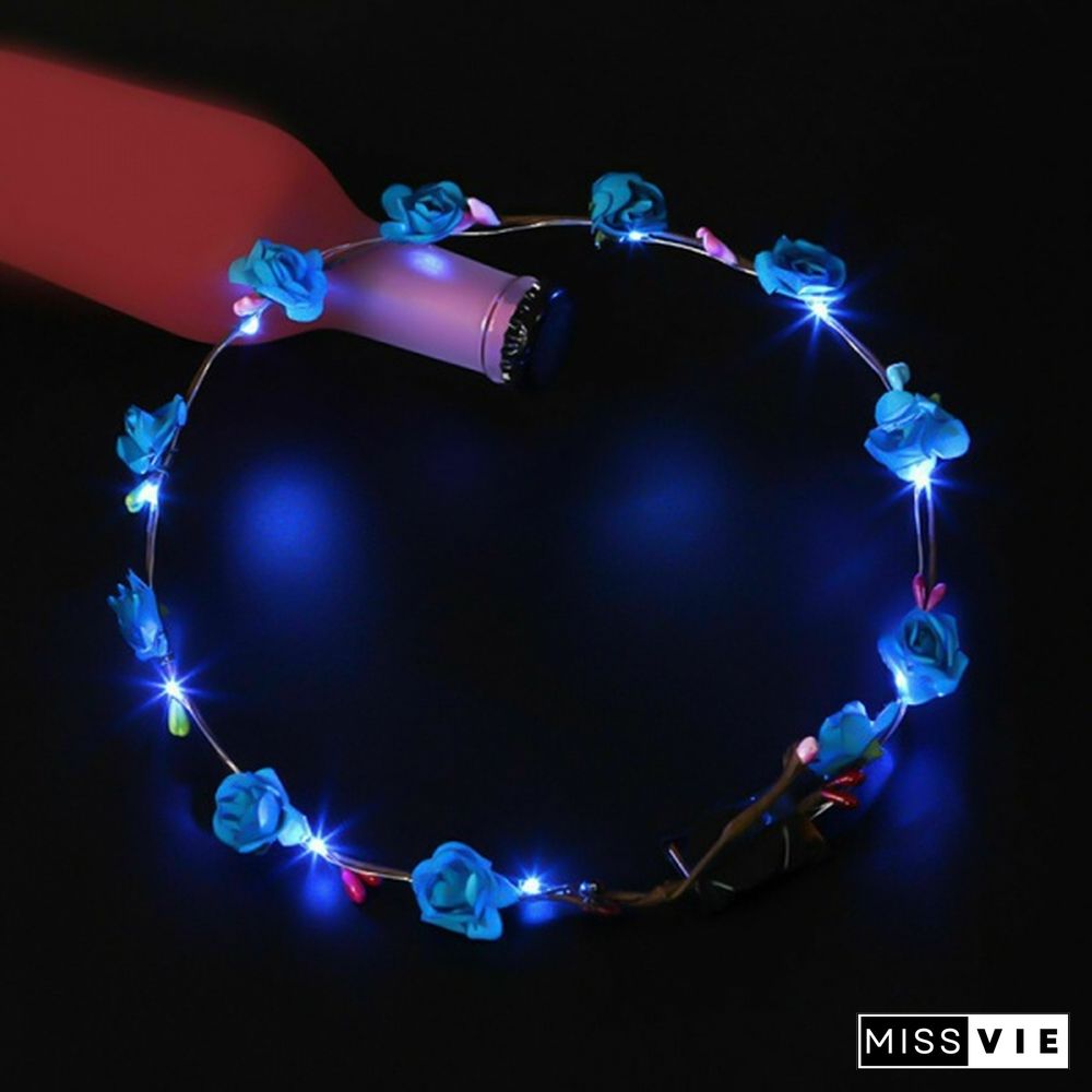 Newest 10 Pcs LED Light Up Flower Wreath Garland Headbands Party Headdress