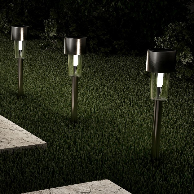 Nature Spring Solar Path Lights With Rechargeable Batteries 12 2 quot Set Of 12 Silver