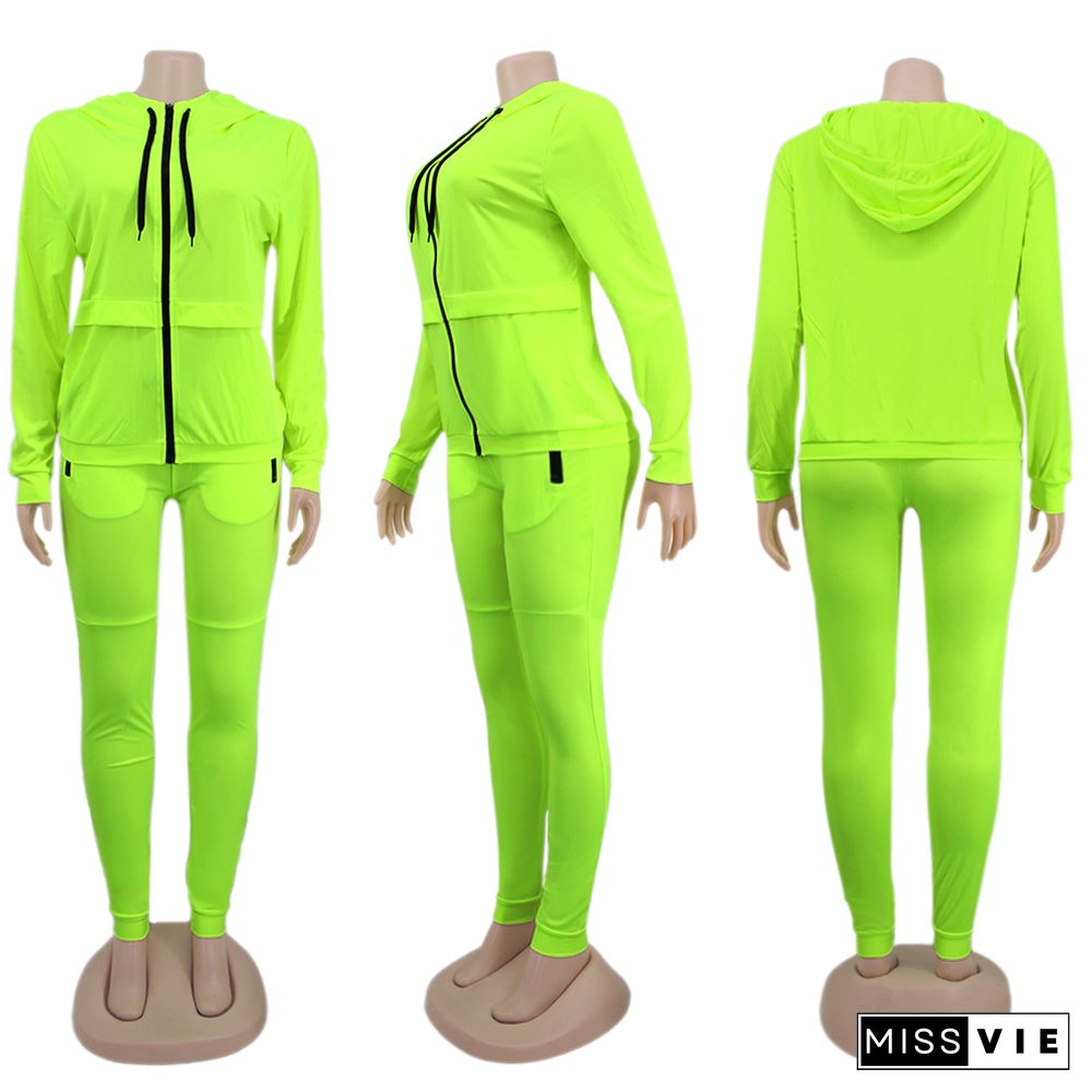 Hooded Long Sleeve Jacket Top Sport Pants Two Piece Outfits