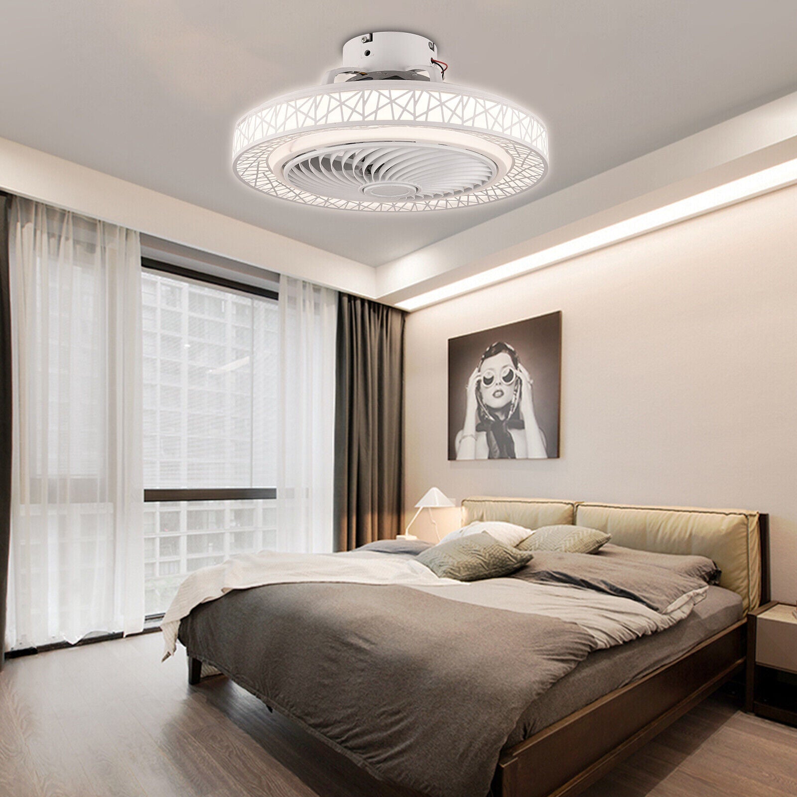 White Bird Nest Carved 23 Inch Ceiling Fan Light NiteCore Extreme LED Chandelier Modern Ceiling Fan Max.60W Dimmable LED Light Flush Mount Lamp NiteCore Extreme   LED Chandelier