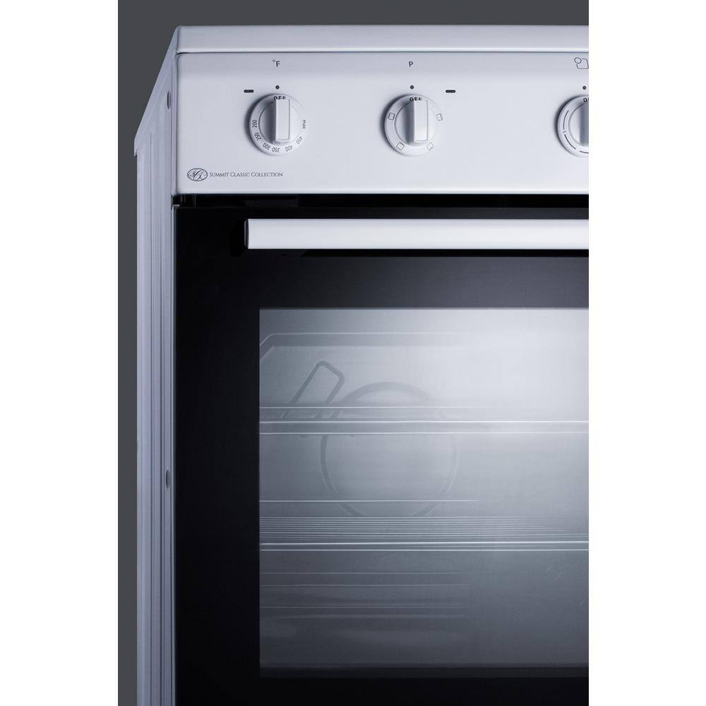 Summit Appliance 24 in. 2.4 cu. ft. Slide-In Electric Range in White and Black CLRE24WH