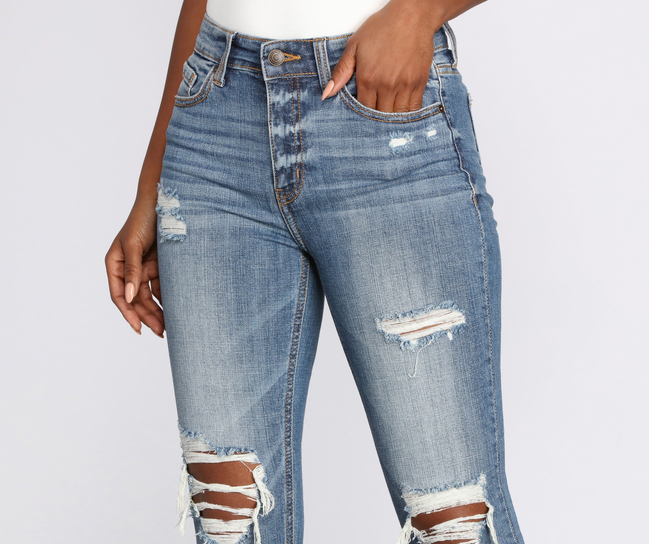 Clara High Rise Distressed Skinny Jeans