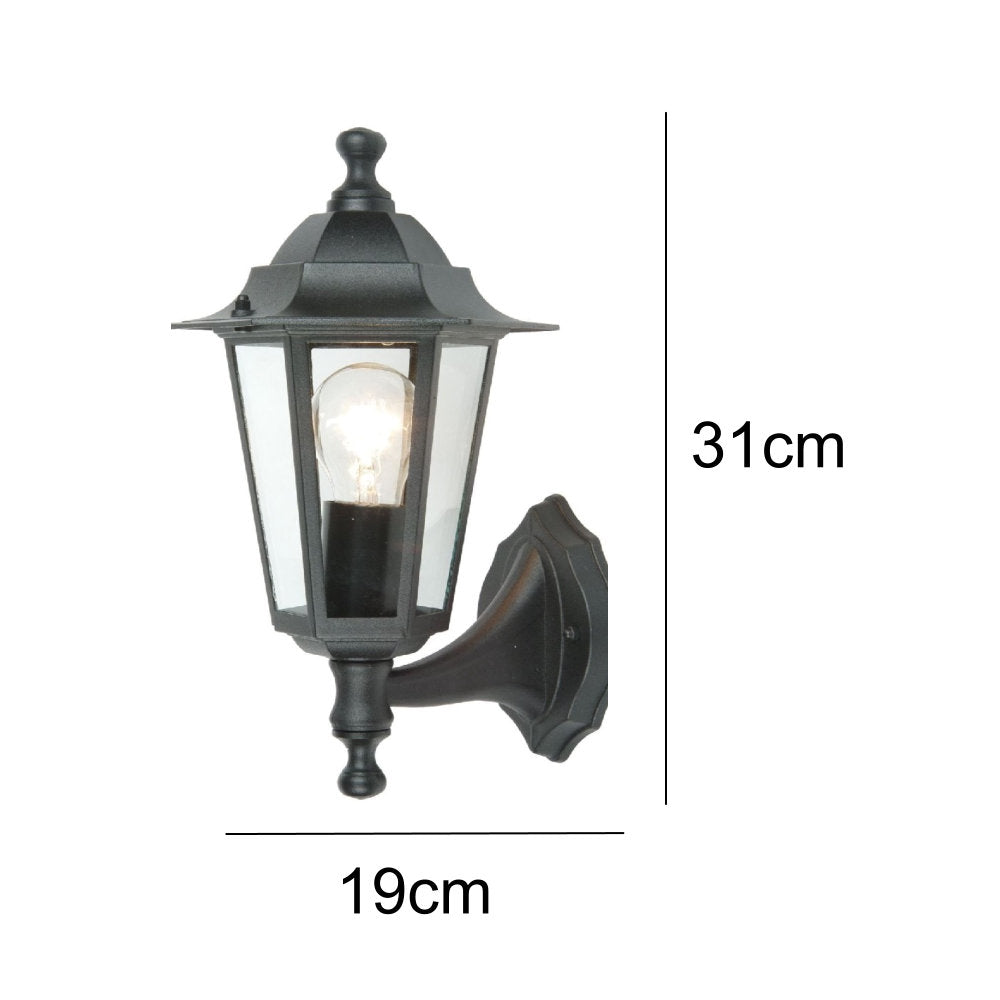 Britalia BR5112102012 Black & Clear Glass Panels Outdoor Vintage Coach Up Lantern Wall Light