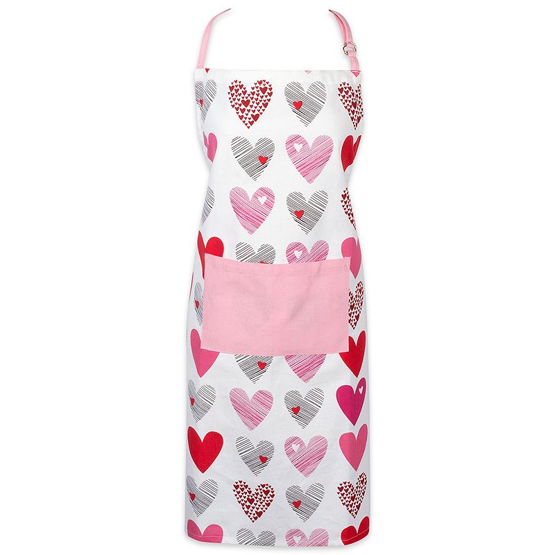 32” White and Pink Hearts Collage Printed Chef’s Apron