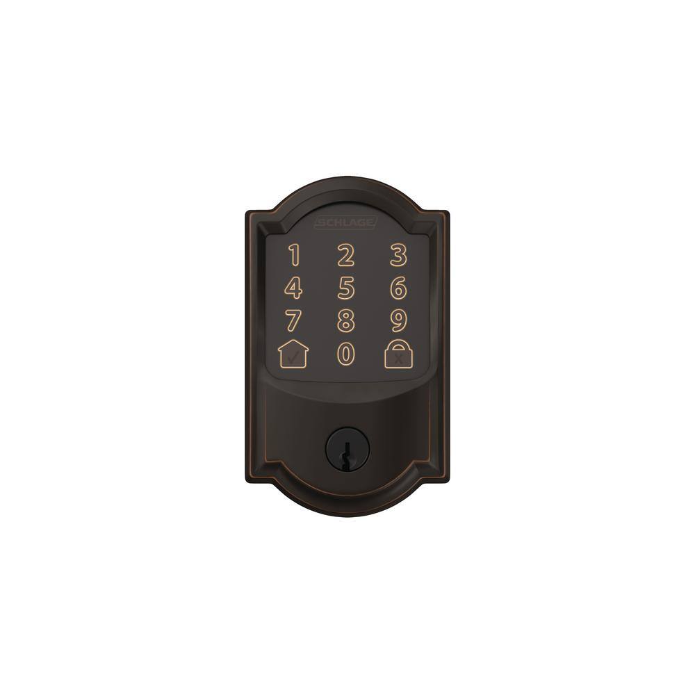 Schlage Camelot Aged Bronze Encode Smart WiFi Lock with Alarm BE489WB V CAM 716