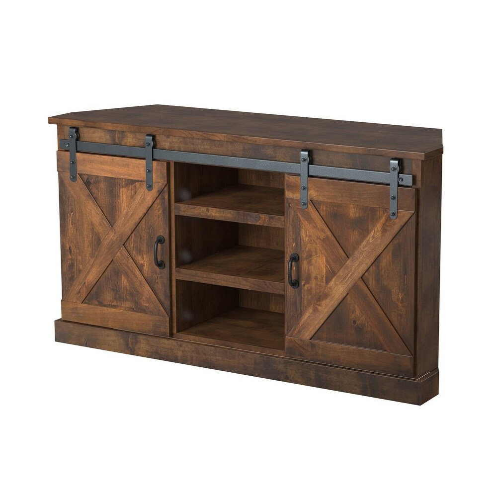 Bridgevine Home 66 in. No Assembly Required Aged Whiskey Finish Corner TV Stand