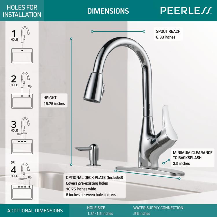 Peerless Apex Single Handle Pull-Down Sprayer Kitchen Faucet with Soap Dispenser in Chrome P7901LF-SD-W