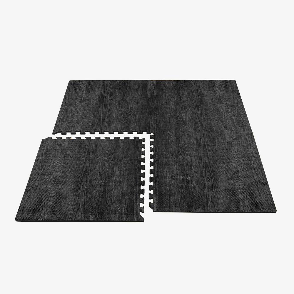 Forest Floor Raven's Wing Black Printed Wood Grain 24 in. x 24 in. x 38 in. Interlocking EVA Foam Flooring Mat (24 sq. ft.pack) FFH24RWBK1-10M