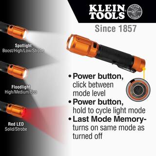 Klein Tools Rechargeable 2-Color LED Flashlight with Holster 1000 Lumens 8 Settings 56413