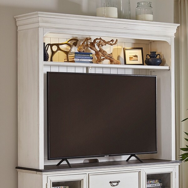 Allyson Park Wirebrushed White Charcoal Entertainment Center with Piers