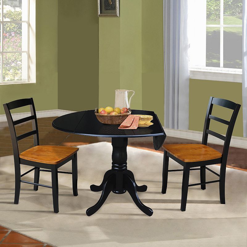 International Concepts Drop Leaf Two Tone Dining Table and Chair 3-piece Set