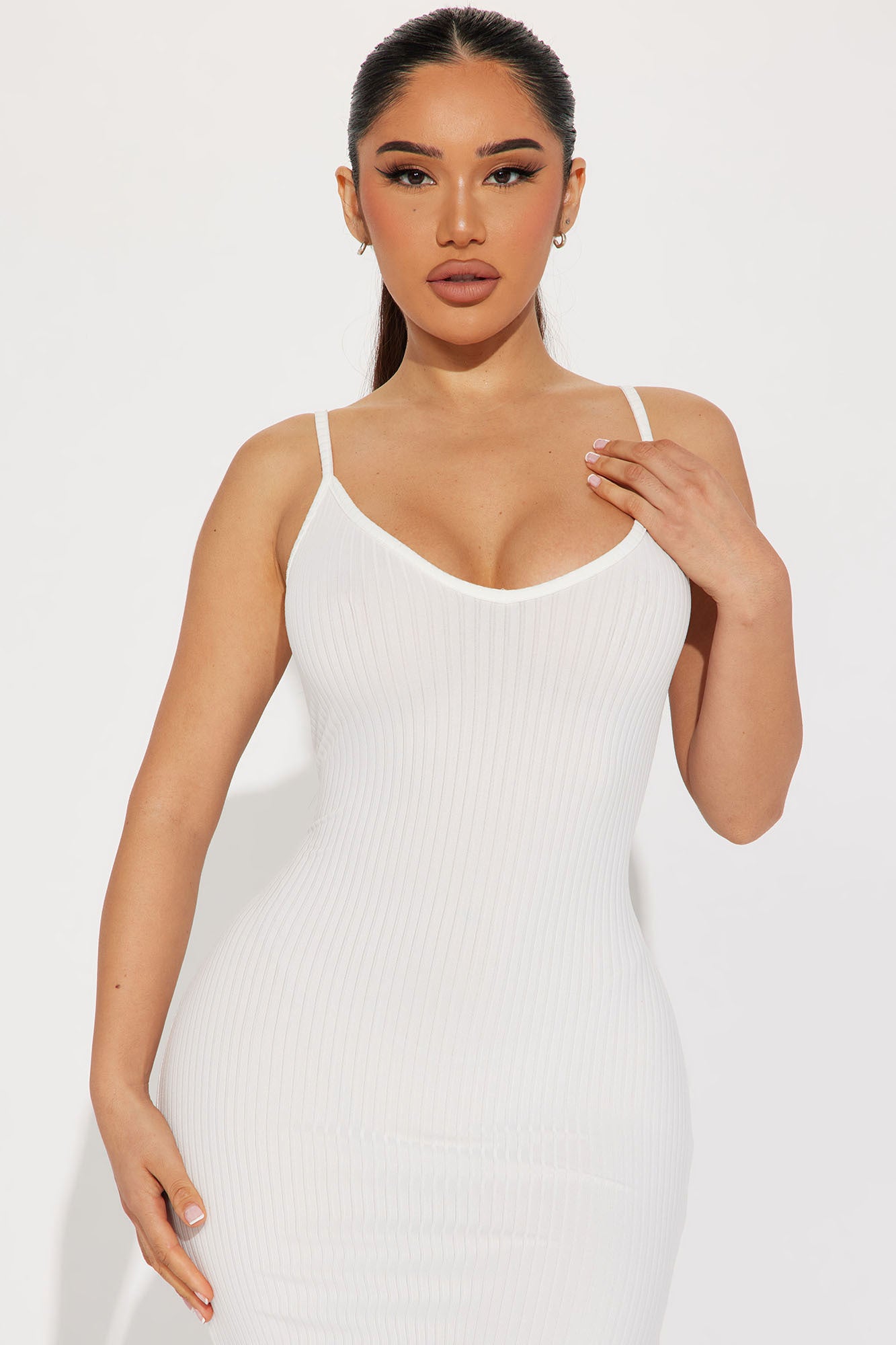 Brenda Ribbed Midi Dress - White