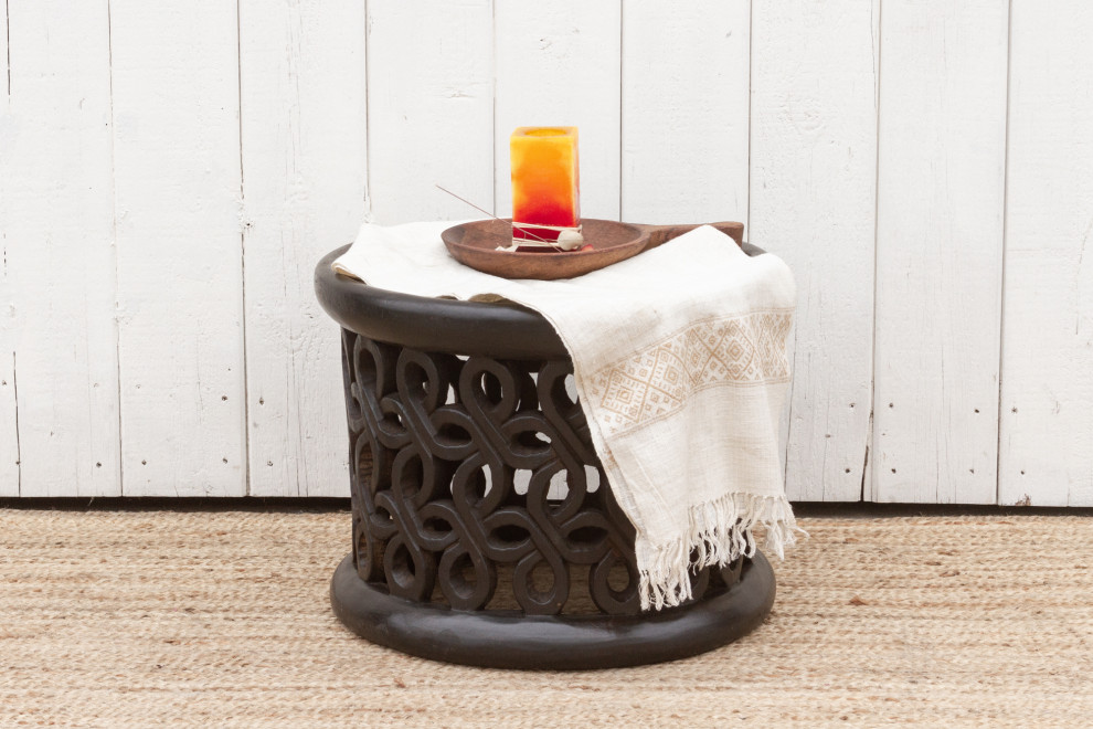 African Floral Carved End Table   Mediterranean   Side Tables And End Tables   by De cor  Houzz