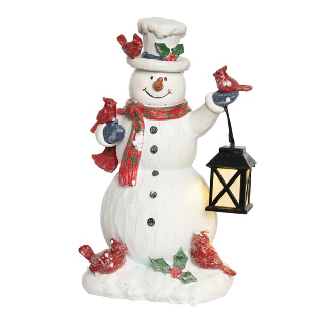 Transpac Resin 11 75 In White Christmas Light Up Snowman And Cardinals Decor