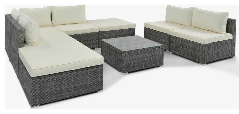 8 Pieces Outdoor Conversation Wicker Sofa Set   Tropical   Outdoor Lounge Sets   by Abrihome  Houzz