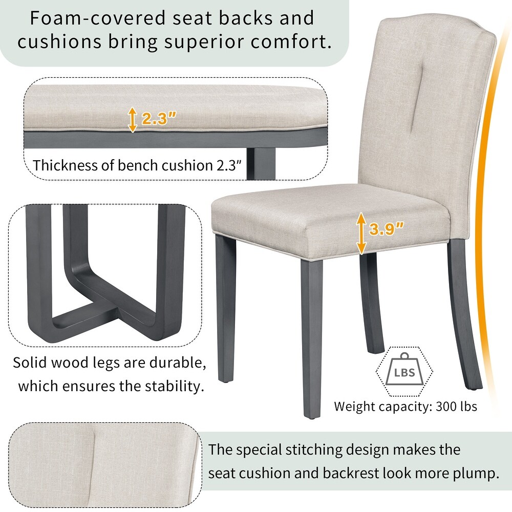 6 Piece Dining Set Includes Dining Table  4 Chairs   Bench with Foam Covered Seat Backs   Cushions