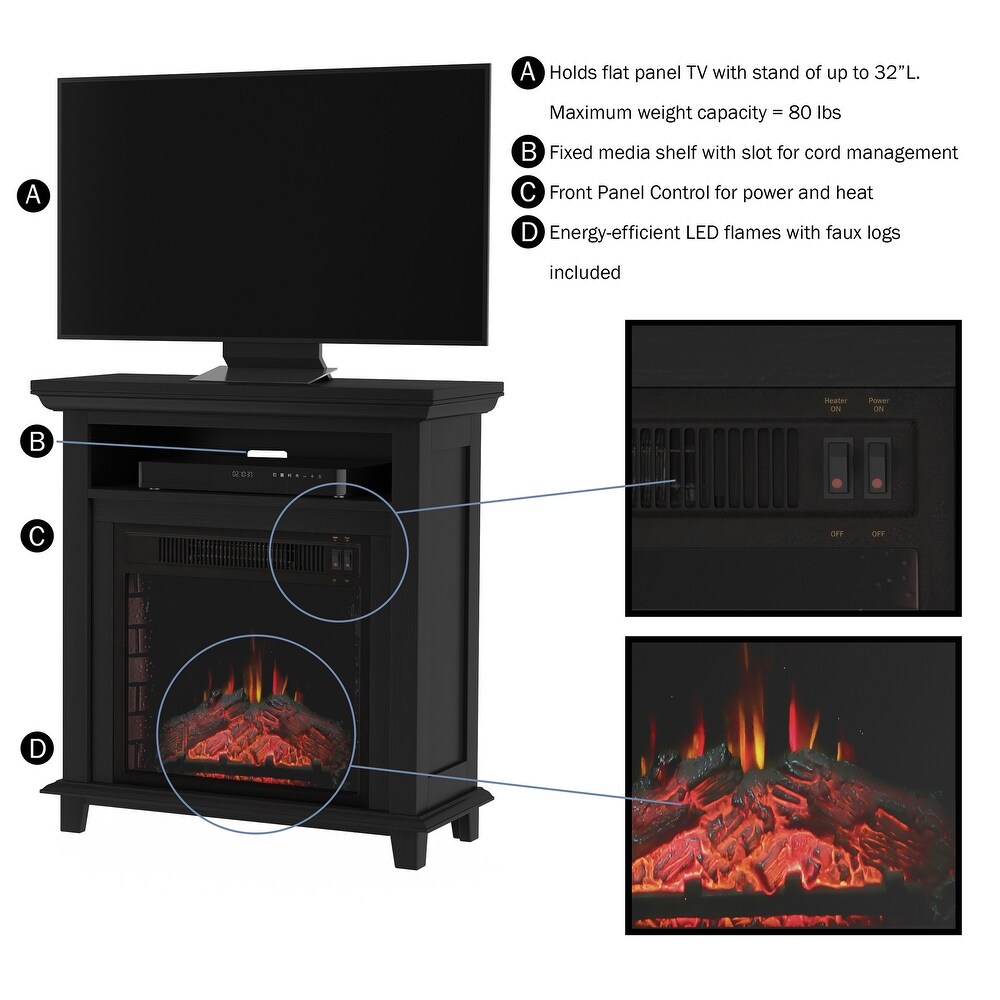 Copper Grove Siavonga Electric Fireplace TV Stand with Faux Logs and LED Flames   27 x 12.4 x 29   27 x 12.4 x 29