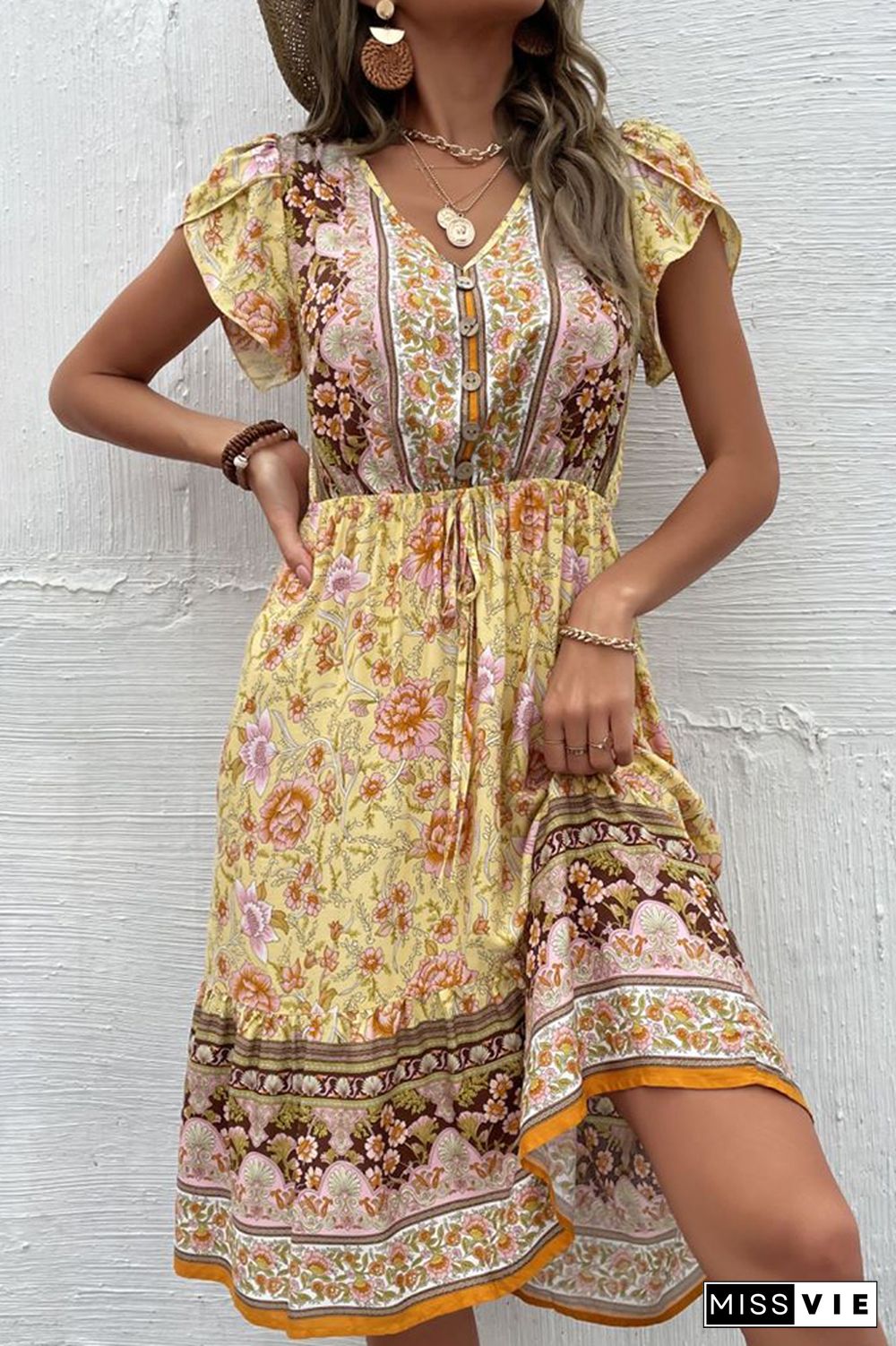 Bohemian Floral Print Dress Wholesale