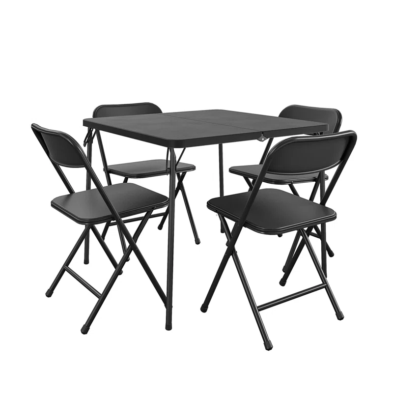 COSCO 37458BLK1E Indoor Outdoor Solid Resin Folding Table and Chair Dining Set， Perfect for Everyday Use， Hosting， Game Night， or Holiday Celebrations， 5-Piece， Black