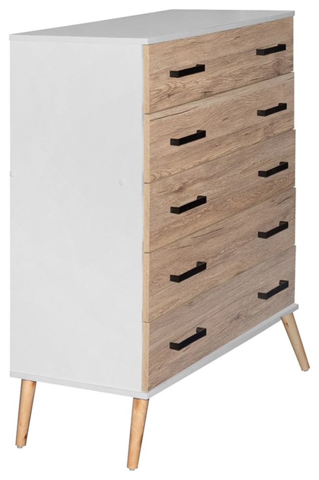 Better Home Products Eli Mid Century Modern 5 Drawer Chest Dark Gray  ampHoney Oak   Midcentury   Dressers   by Homesquare  Houzz