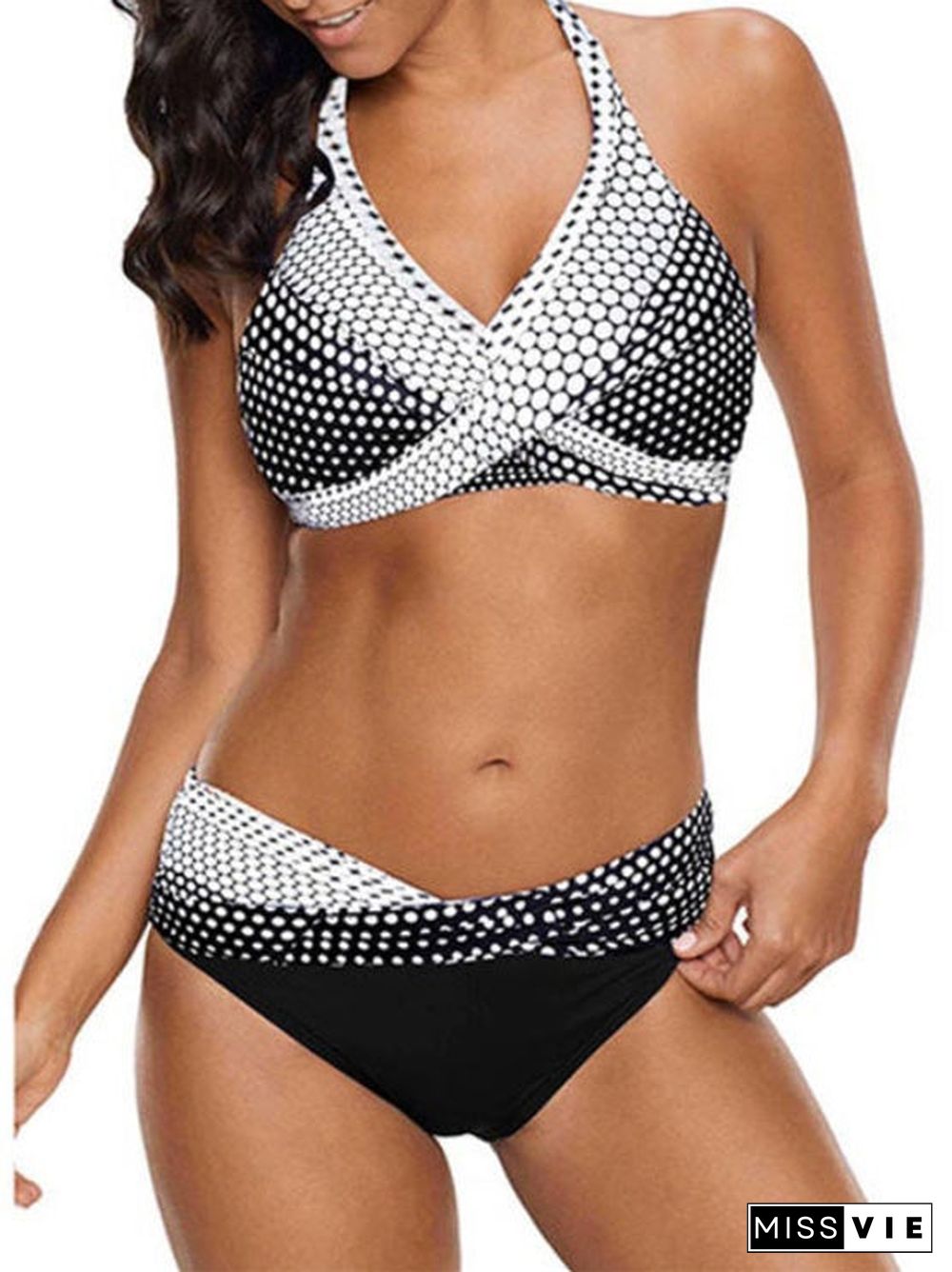 Women Polka Dot Sleeveless V-neck Bikini Swimwear