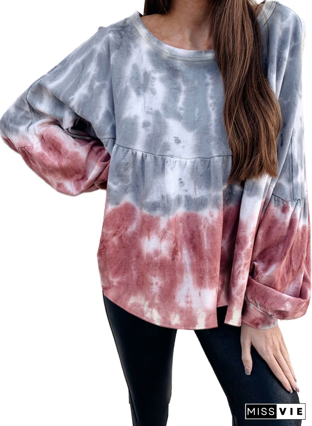 Tie Dye Bishop Sleeve Loose Sweatshirt