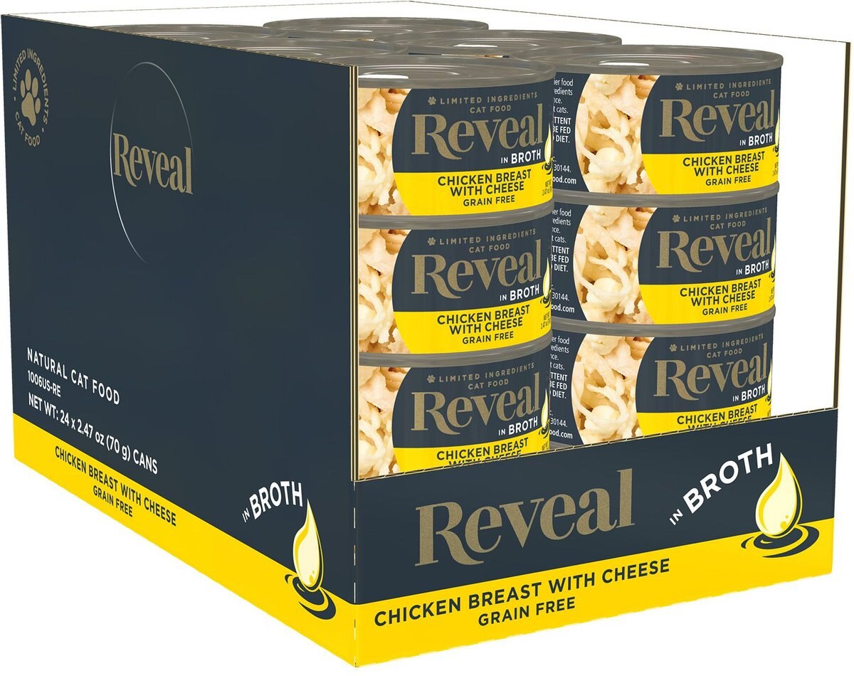 Reveal Natural Grain-Free Chicken Breast and Cheese in Broth Flavored Wet Cat Food， 2.47-oz can， case of 24