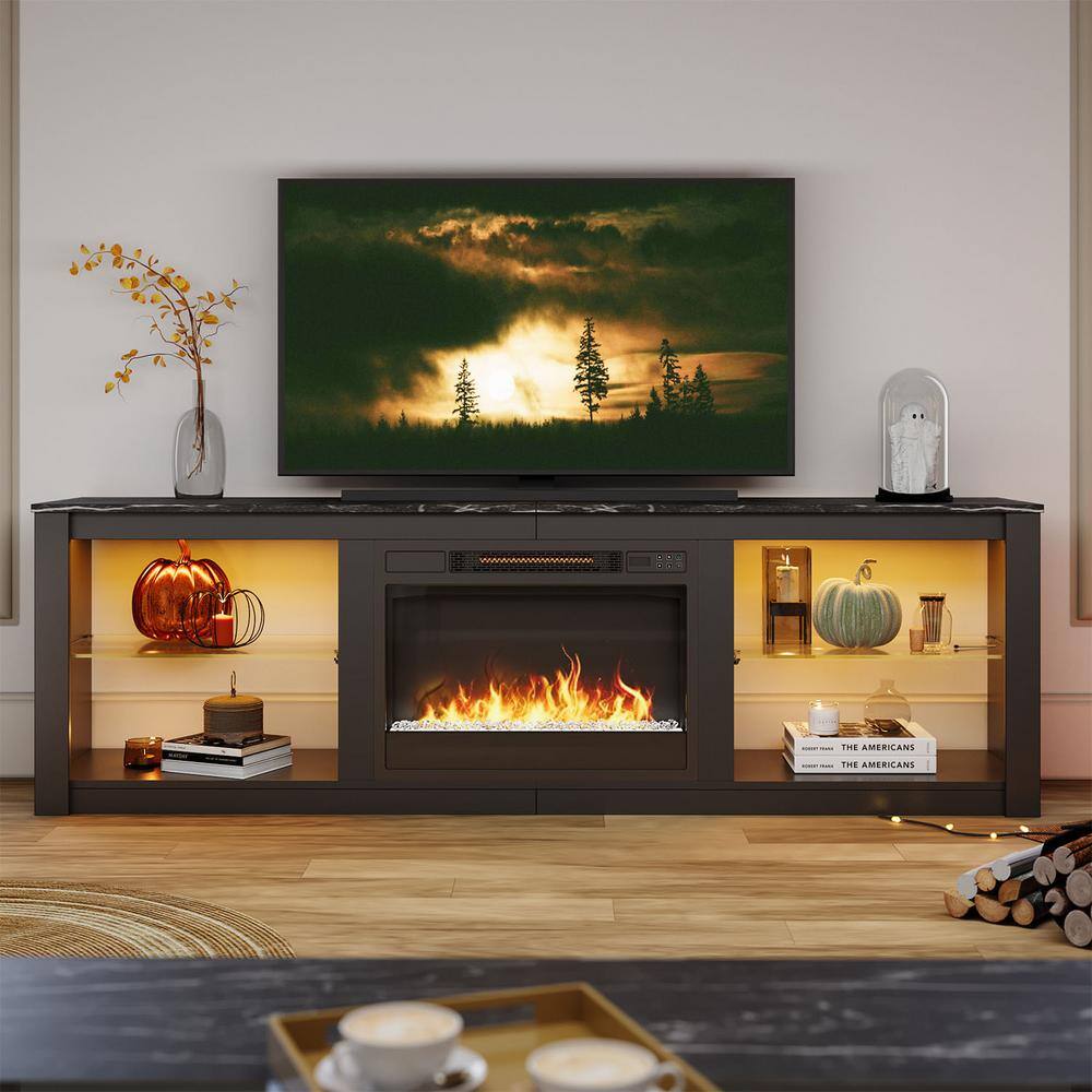 Bestier 70.8 in. Black TV Stand with Fireplace Fits TVs up to 75 in. LED Entertainment Center 1009660581