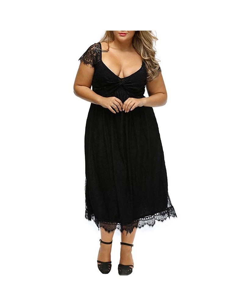 Women's Plus Size Lace Midi Dress - Capped Sleeves