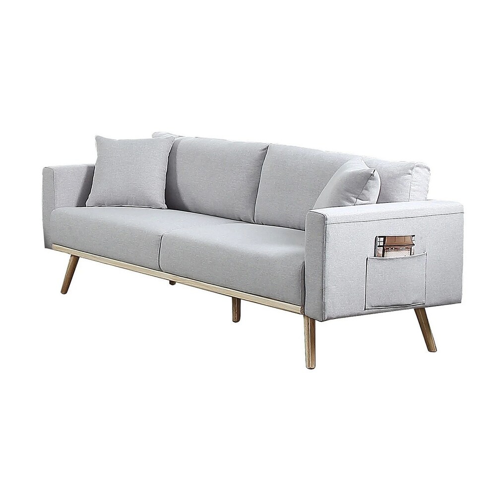 Mico 75 Inch Sofa  Loveseat and Chair Set with Throw Pillows  Light Gray