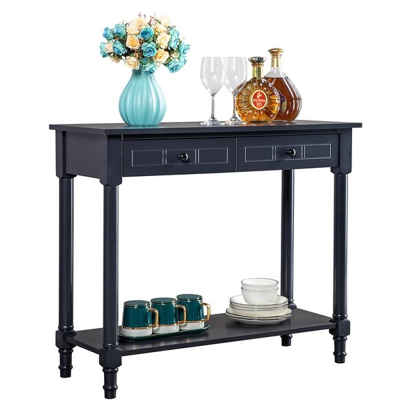 2-Tier Console Table with 2 Drawers， Sofa Table with Storage Shelves