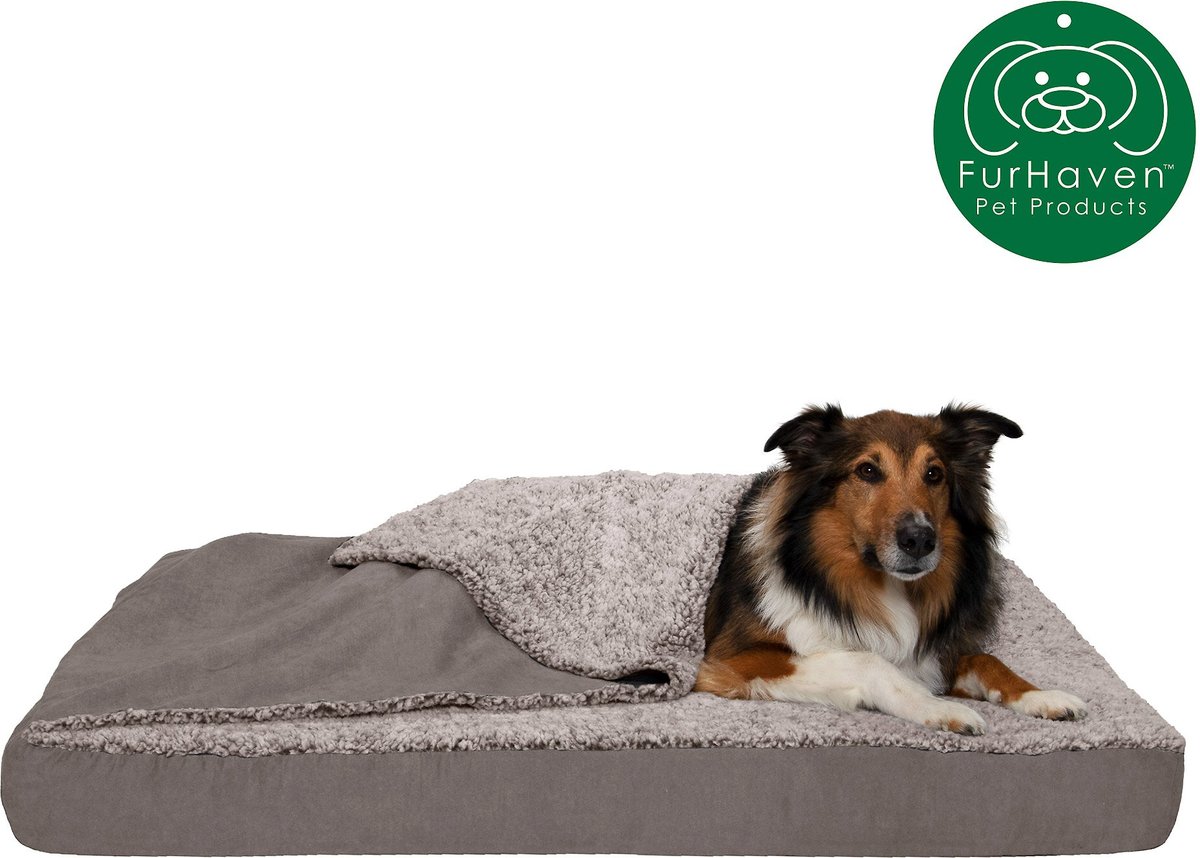 FurHaven Berber and Suede Blanket Top Memory Foam Cat and Dog Bed