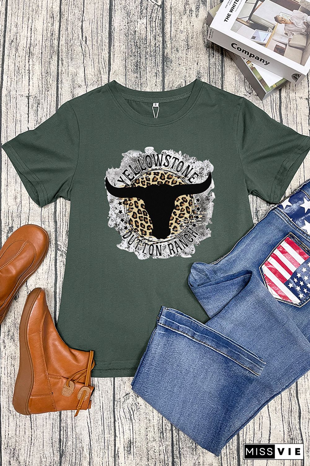 Yellowstone Dutton Ranch Leopard Short Sleeve Graphic Tee Wholesale