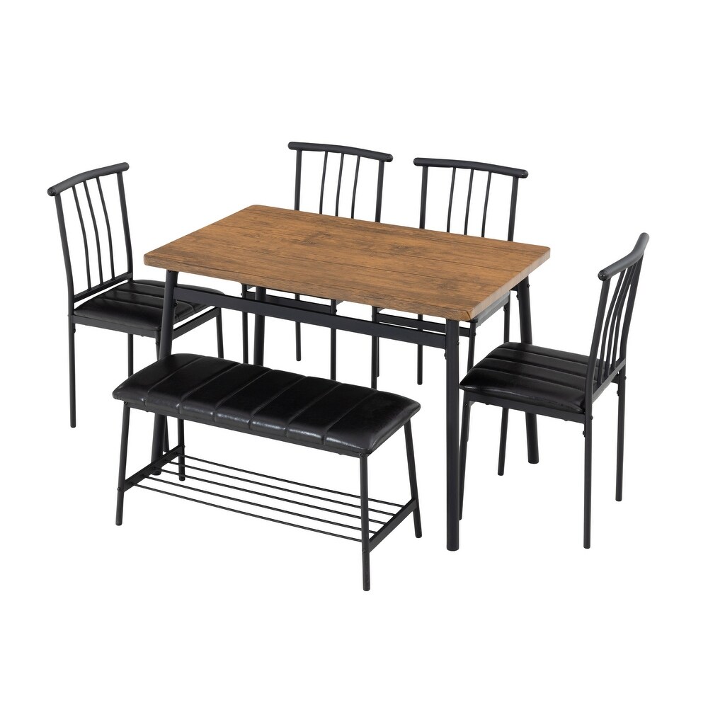 Modern 6 Piece Dining Table Set with 4 Chairs and Bench