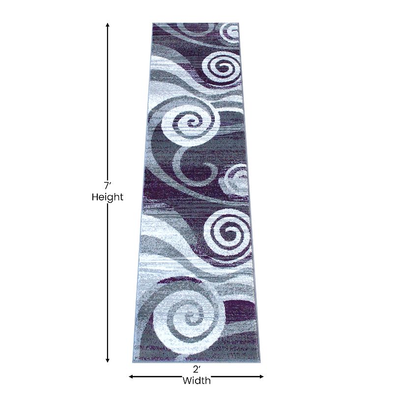 Masada Rugs Masada Rugs Stephanie Collection 2'x7' Area Rug Runner with Modern Contemporary Design 1103 in Purple， Gray， White and Black