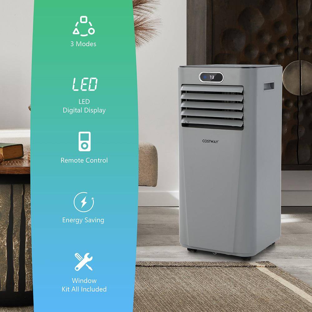 Costway 10000 BTU(ASHRAE) 6000 BTU(DOE) Portable Air Conditioner Cools Sq. Ft. with Dehumidifier Fan Mode Remote Control in Gray FP10120US-GR