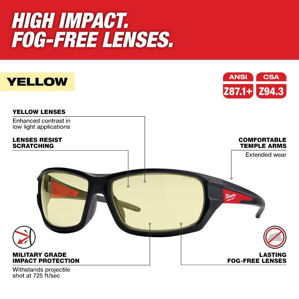 MW Yellow Performance Safety Glasses Fog-Free Lenses 48-73-2120