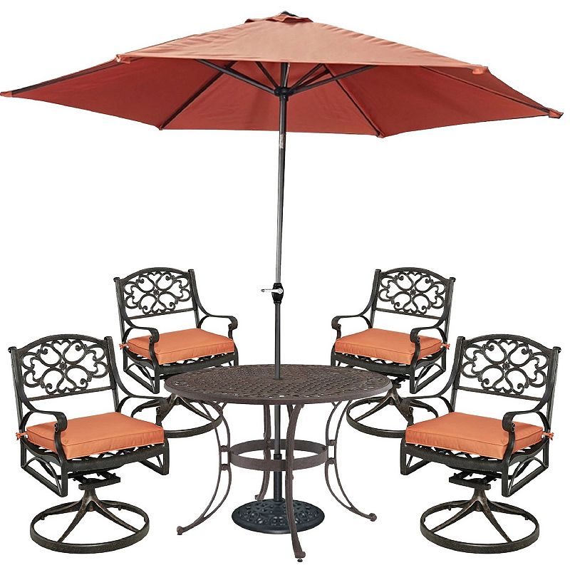 homestyles Patio Swivel Arm Chair， Dining Table， and Umbrella 6-piece Set