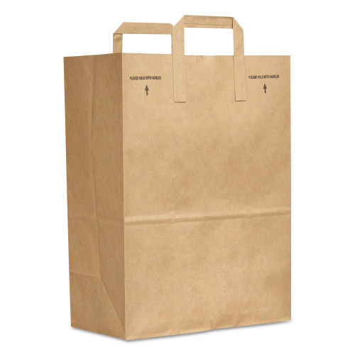 General Grocery Paper Bags， Attached Handle， 30 lb Capacity， 1/6 BBL， 12 x 7 x 17， Kraft， 300 Bags (SK1670EZ300)