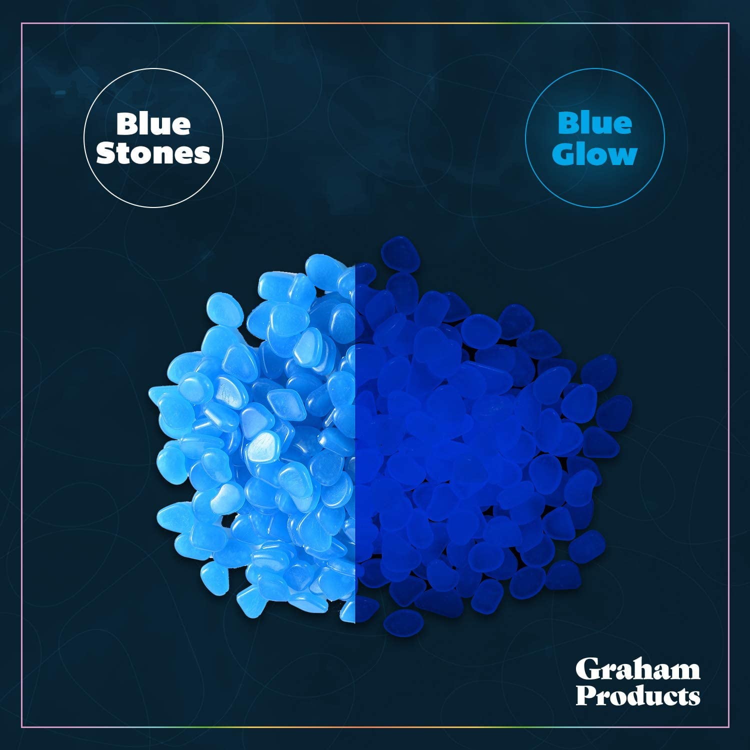 Graham Products Blue Glow in The Dark Rocks 450 Count for Gardens or Fish Tanks, Aquarium Rocks, Terrarium Rocks, Glow in the Dark Pebbles