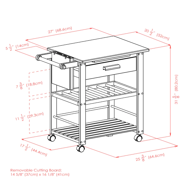 Winsome Wood Wood Base with Wood Top Rolling Kitchen Cart (20.47-in x 34.29-in x 31.57-in)