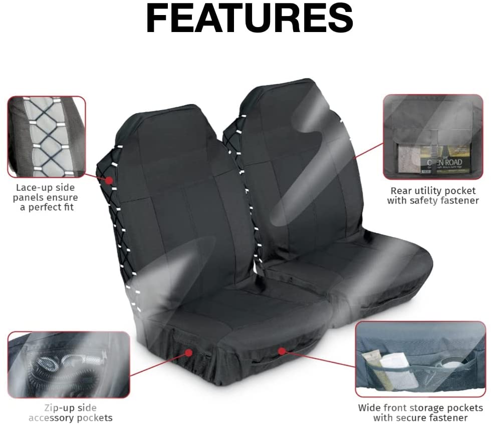 StingRay Heavy Duty Car Seat Cover - Universal Fit， Water Resistant Poly Canvas， Black Front Seat Covers