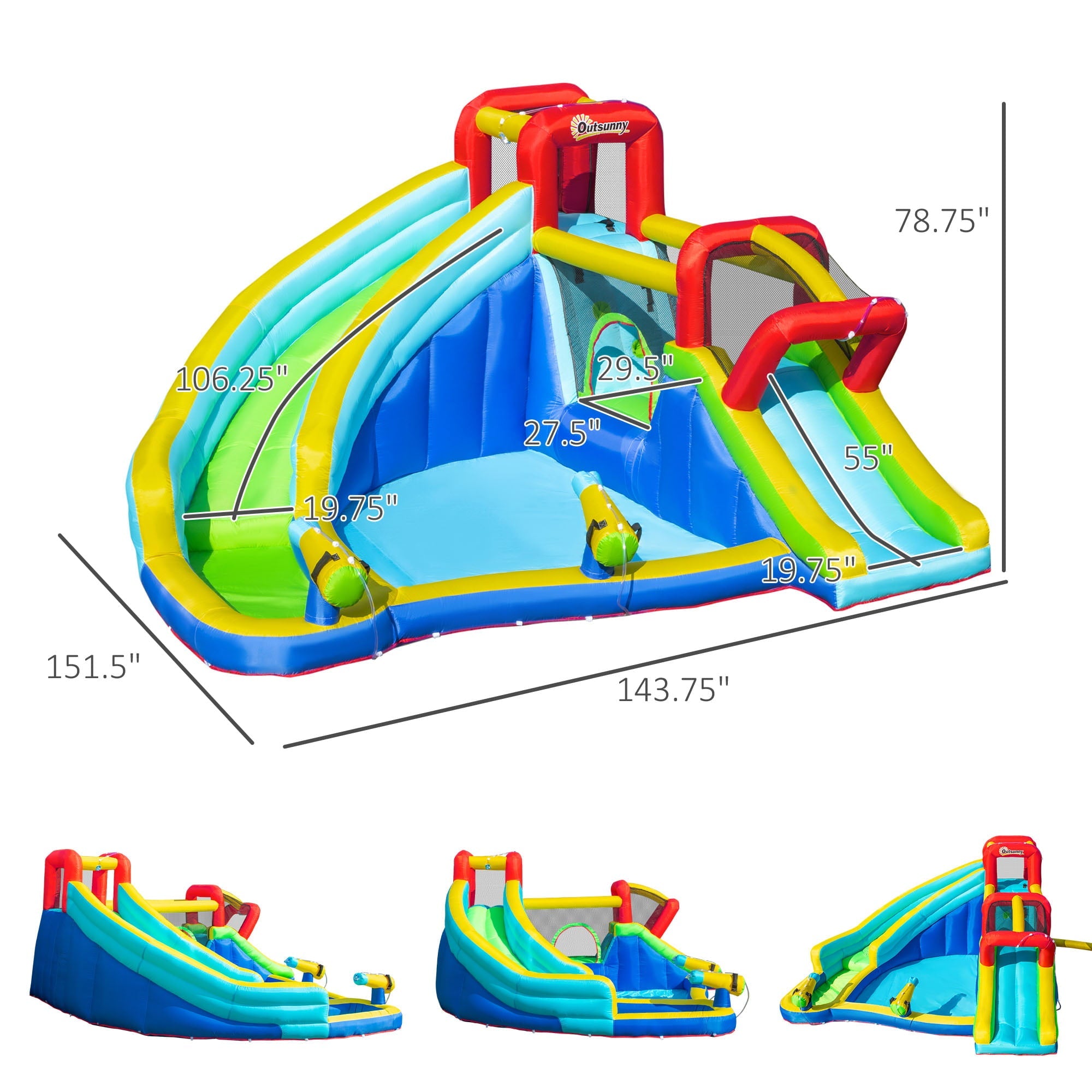 Kids Inflatable House Slide Water Pool Climbing Wall with Inflator