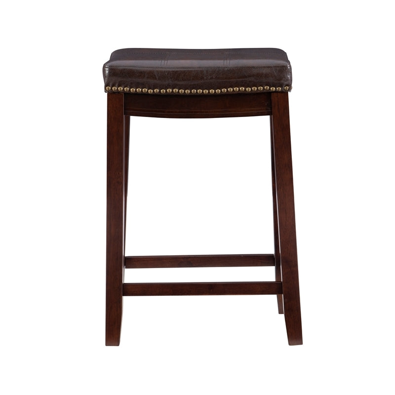 Pemberly Row 26 Transitional Wood/Faux Leather Counter Stool in Dark Brown