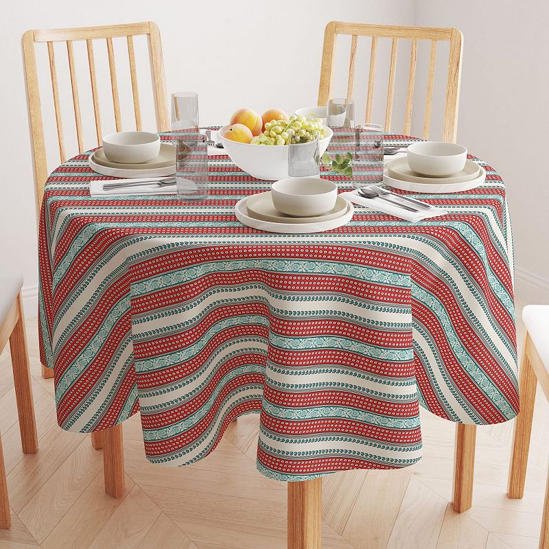 Round Tablecloth， 100% Polyester， 60 Round， Geometric Paisley and Dots