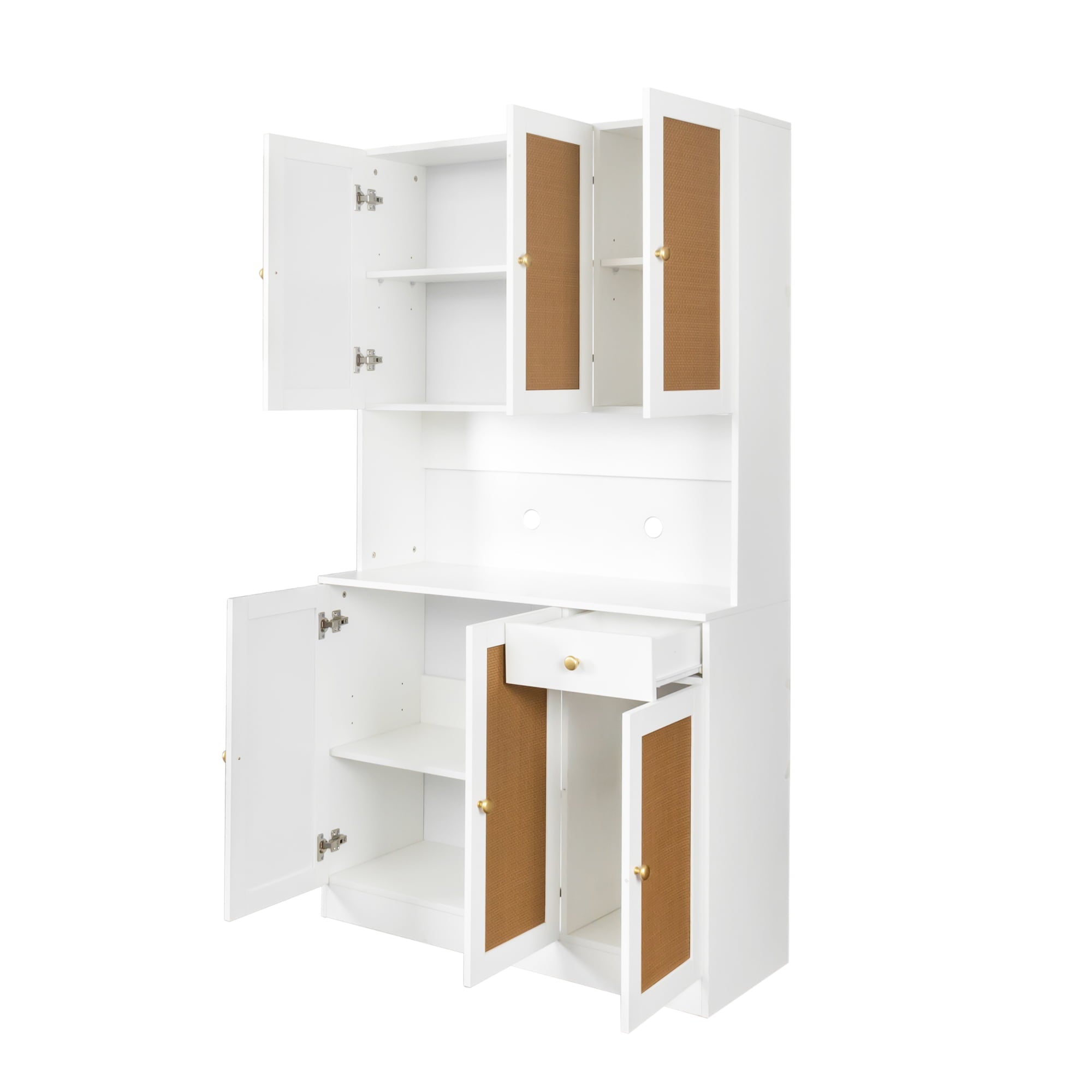 paproos 70.87 Pantry Cabinets with Hutch， Tall Kitchen Pantry Storage Cabinet， Sideboard Buffet Cabinet with 6 Doors， Large Countertop， Storage Shelf， Kitchen Dining Room Bathroom Sideboard， White