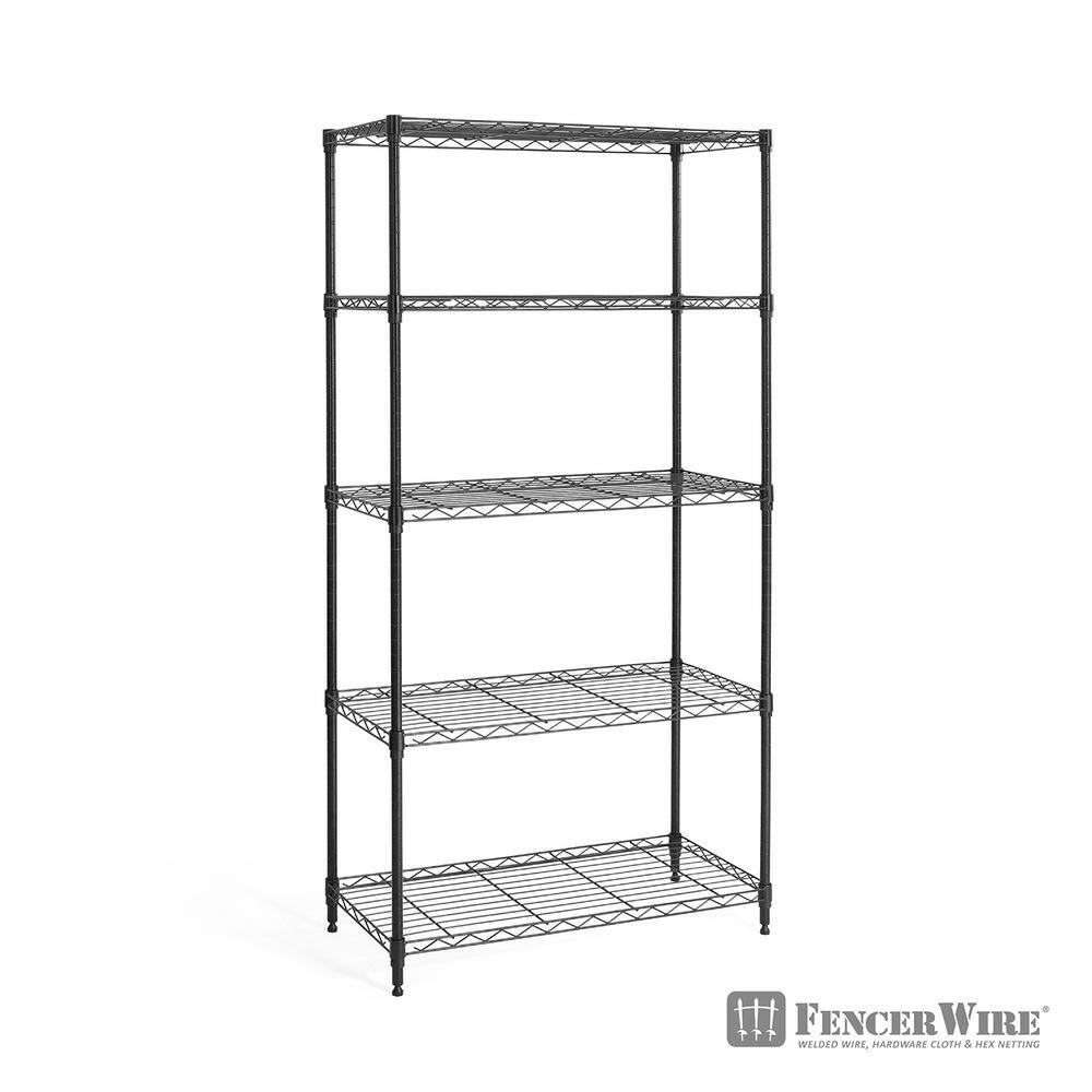 Fencer Wire Black 5-Tier Metal Adjustable Height Garage Storage Shelving Unit with Leveling Feet (30 in. W x 14 in. D x 60 in. H) RWW-CH30145BK