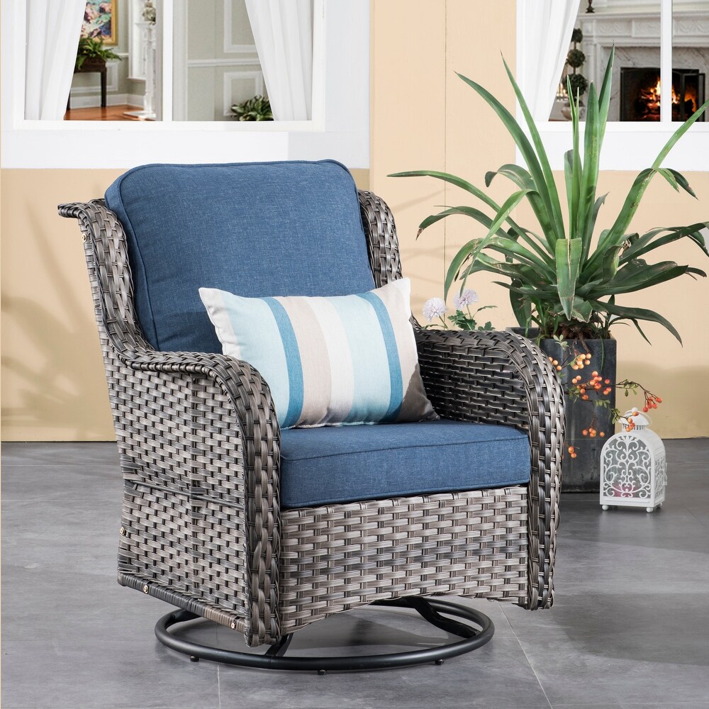 OVIOS 3 piece Rattan Wicker Rocking Swivel Chair Set